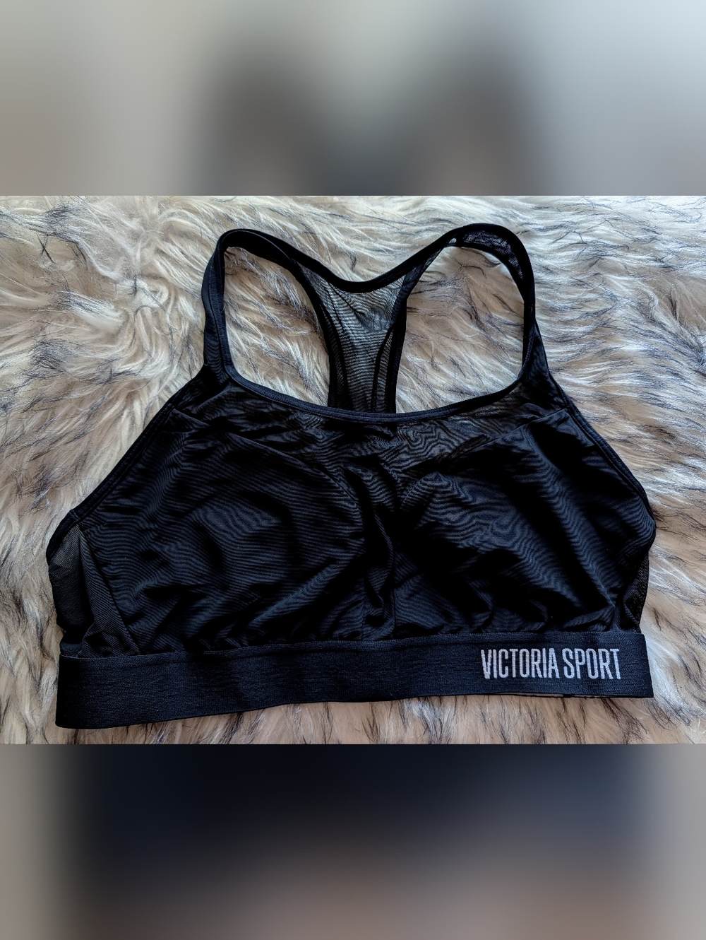Victoria's Secret Black Racerback Sports Bra With Sheer Trim Size Large